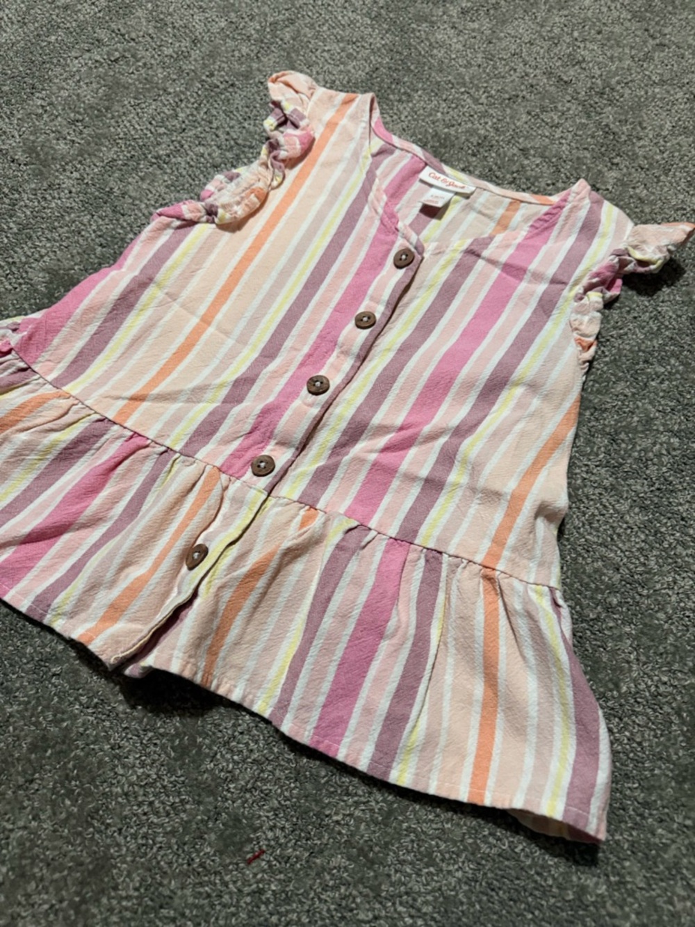 Cat & Jack striped button‎ down kids shirt cap sleeves size small (6-7) so cute